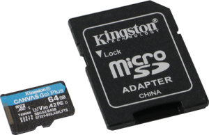 Карта памяти microSDXC 64Gb Kingston SDCG3/64GB Canvas Go Plus, класс 10, UHS-I (U3) фото