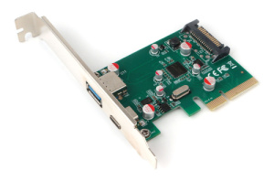 Контроллер USB  Gembird SPCR-02, в PCI-express, порты: 2 внешн. USB 3.1 Type-C и Type-A фото
